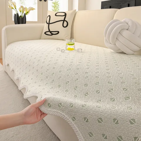 Summer Ice Silk Sofa Mat Cooling Couch Cover Pad Geometric Pattern Anti-Slip Protector Home Living Room Furniture Decor