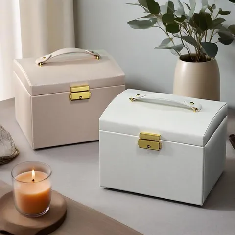 Large Capacity PU Leather Jewelry Box With Mirror And Drawers Portable Travel Jewelry Organizer Rings Necklace Storage