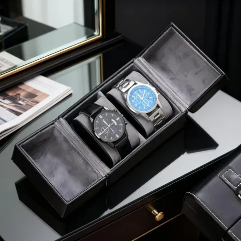 Scatola Porta Orologi in Pelle PU Stile Business Custodia per Orologi da Polso Organizzatore Gioielli Con Chiusura in Metallo
