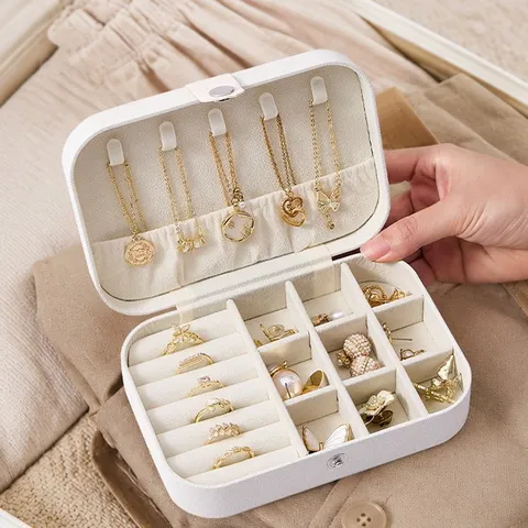 Portable PU Leather Jewelry Box Travel Storage Organizer Case For Necklace Earring Ring Multi-functional Waterproof Women Jewelry Storage Box