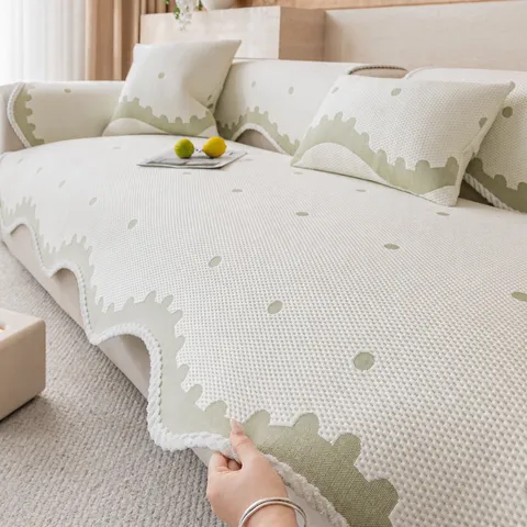 Summer Cooling Ice Silk Sofa Mat Non Slip Polka Dot Couch Cover Protective Pad For Living Room Home Decor
