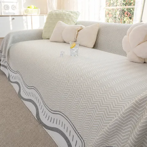 Cooling Ice Silk Sofa Cover Mid-Century Modern Geometric Wave Pattern Non-Slip Sofa Blanket Protector For Living Room