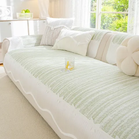 Summer Ice Silk Sofa Cushion Non-Slip Couch Cover Protector With Lace Bow For Living Room Home Decor