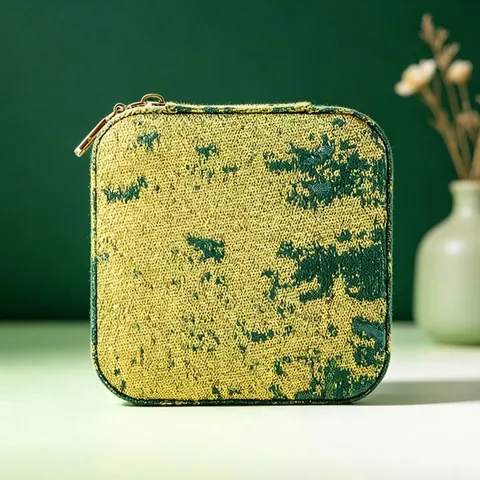 Portable Jewelry Box Vintage Chinese Style Travel Jewelry Organizer Leather Jacquard Case For Earrings Necklace Ring Storage Organizer Zipper Closure Jewelry Box