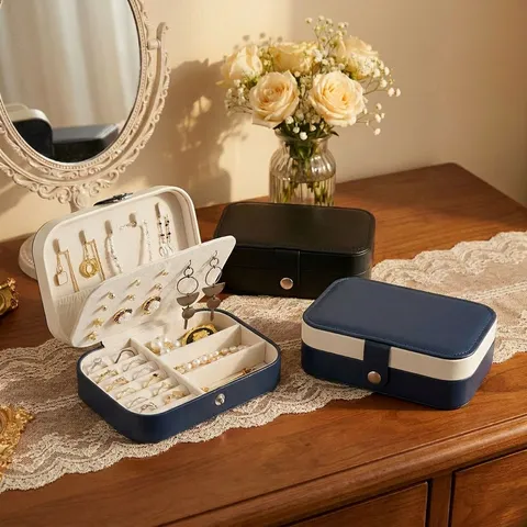 Tragbares Reise Schmuckkästchen PU Leder Organizer Etui Für Ringe Ohrringe Halsketten Armband Aufbewahrung Schmuck Display Box