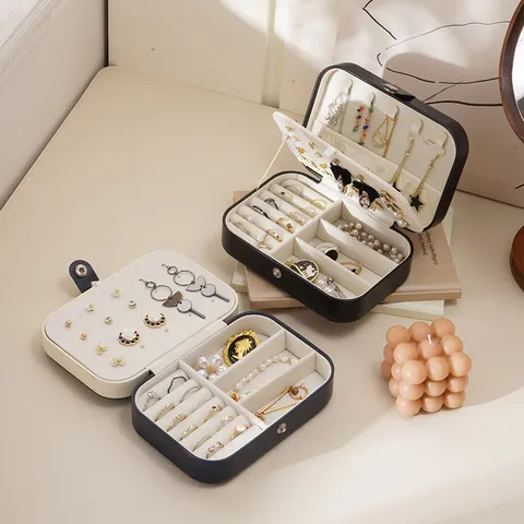 Tragbares Reise Schmuckkästchen PU Leder Organizer Etui Für Ringe Ohrringe Halsketten Armband Aufbewahrung Schmuck Display Box