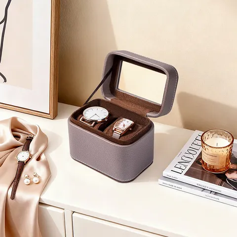 Scatola per Orologi in Pelle PU di Qualità Superiore Organizzatore per Orologi a Doppio Slot Con Finestra Trasparente Per Esposizione Conservazione Custodia da Viaggio Portagioie