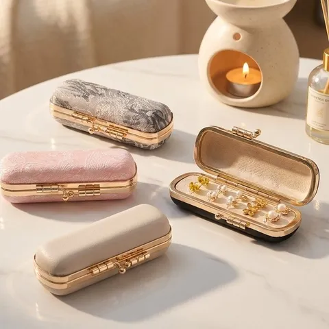 Portable Leather Mini Jewelry Box Travel Earrings Ring Organizer Storage Case Velvet Lining Clasp Case Small Jewelry Box For Women