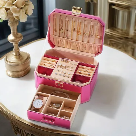 PU Leather Jewelry Box Double Layer Jewelry Organizer Case For Necklaces Earrings Rings Portable Travel Jewelry Storage Box For Women