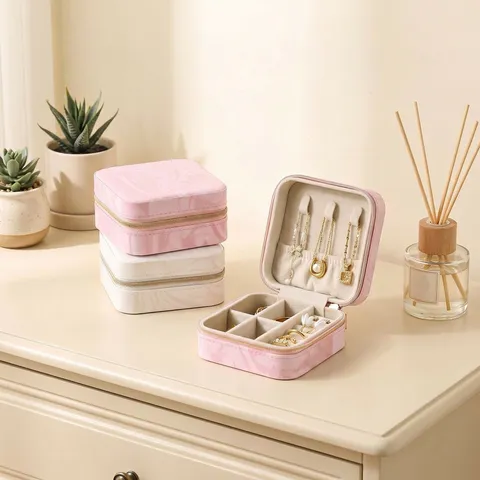 Portable Marble Pattern PU Leather Jewelry Box Travel Mini Jewelry Organizer Case For Rings Earrings Necklaces