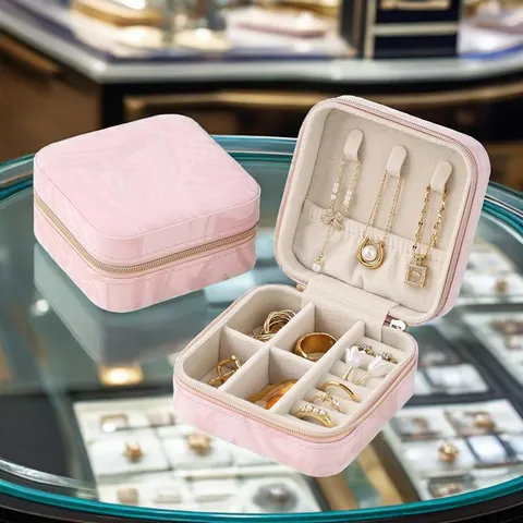 Portable Marble Pattern PU Leather Jewelry Box Travel Mini Jewelry Organizer Case For Rings Earrings Necklaces
