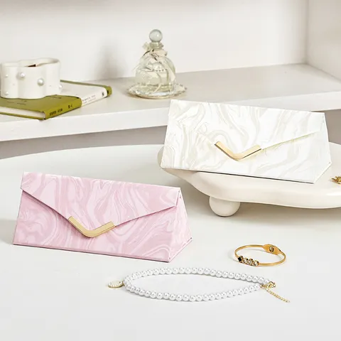 Portable Folding Leather Jewelry Organizer Box Marble Texture European Style Compact Jewelry Case For Rings Necklaces Earrings Storage