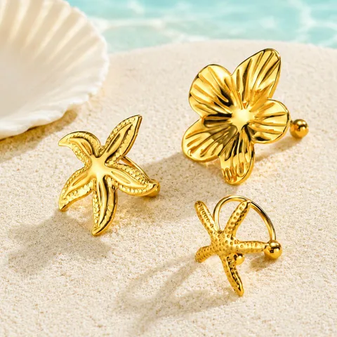 Mode Edelstahl Seestern Blume Ohrklemme Ohne Ohrenschmerzen Gold Einzelne Knorpel Ohrclip Für Damen Strand Schmuck Geschenk