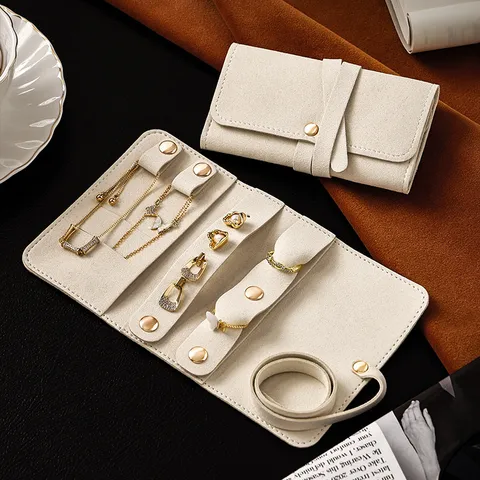 Portable Microfiber Leather Mini Jewelry Storage Bag Foldable Envelope Flap Small Earring Ring Necklace Organiser Pouch For Travel