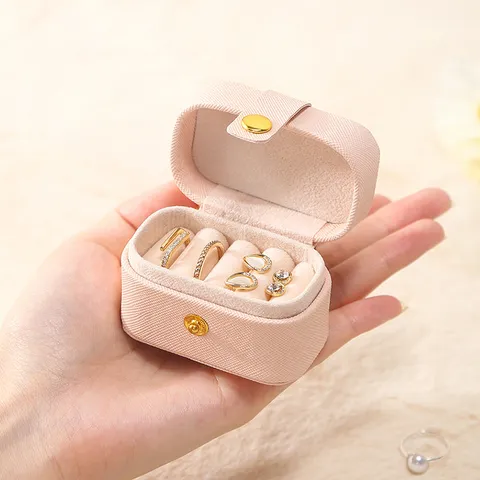 Mini Portable Jewelry Box For Rings Earrings PVC Jewelry Organizer Storage Box With Metal Snap Button For Travel Women