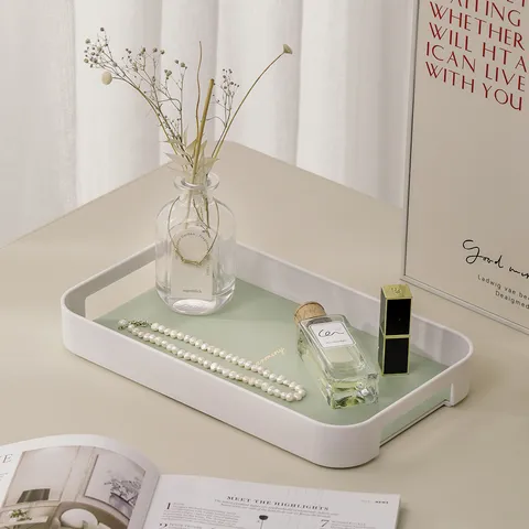 Nordic Style Light Luxury Plastic Leather Decorative Tray Rectangular Desktop Storage Organizer Tray For Living Room Entrance Vanity Home Decor