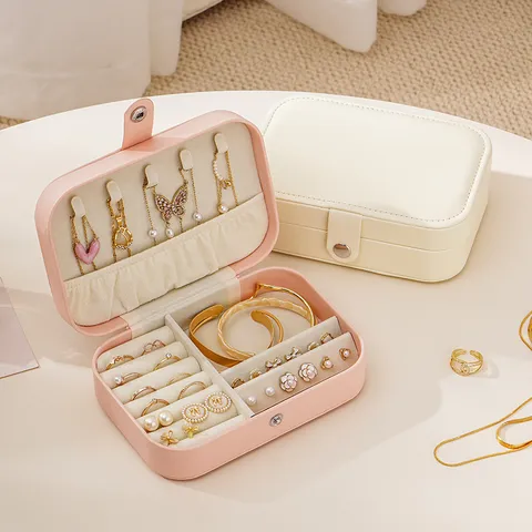 Portable PU Leather Jewelry Box Minimalist Solid Color Travel Jewelry Organizer For Ring Necklace Earring Storage Case Holder