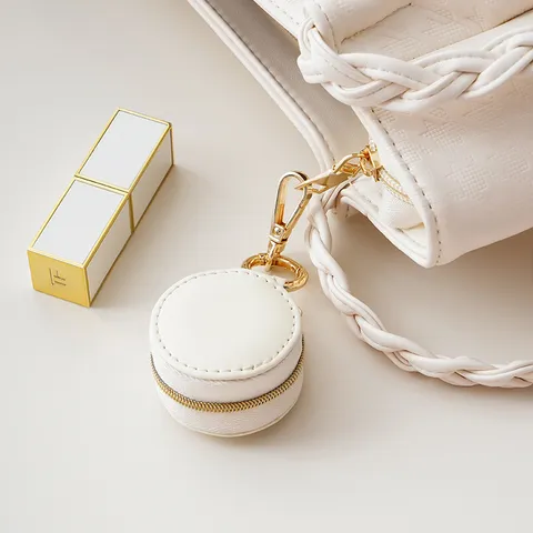 Portable Mini PU Leather Jewelry Box Keychain Bag Pendant Earrings Rings Organizer Case Travel Small Round Earring Storage Box