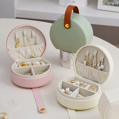 Portable PU Leather Jewelry Storage Box Solid Color Travel Jewelry Organizer For Earrings Rings Necklace Women Mini Case