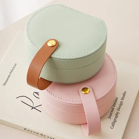 Portable PU Leather Jewelry Storage Box Solid Color Travel Jewelry Organizer For Earrings Rings Necklace Women Mini Case