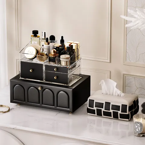 Luxury Checkerboard Leather Woven Tissue Box Modern Minimalist Living Room Bedroom Car Desktop Removable Tissue Organizer Case Holder