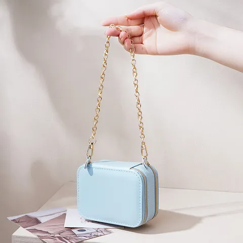 Minimalistisch PU Leder Doppelschicht Reise Schmuckkästchen Mit Spiegel Kette Klein Tragbar Ohrring Ring Aufbewahrungstasche Organizer Für Damen