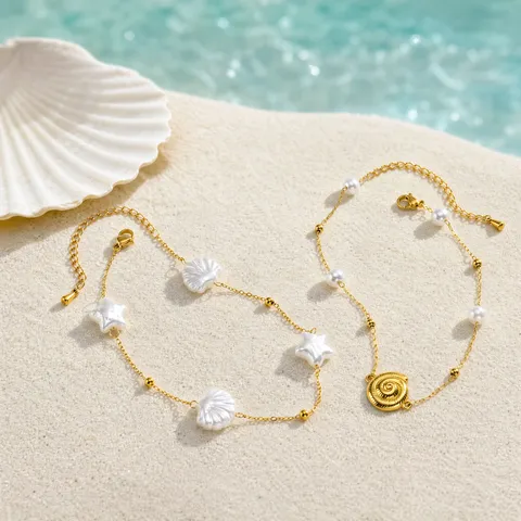 Stainless Steel Star Shell Artificial Pearl Anklet 18K Gold Plated Adjustable Ankle Bracelet For Women Beach Jewelry