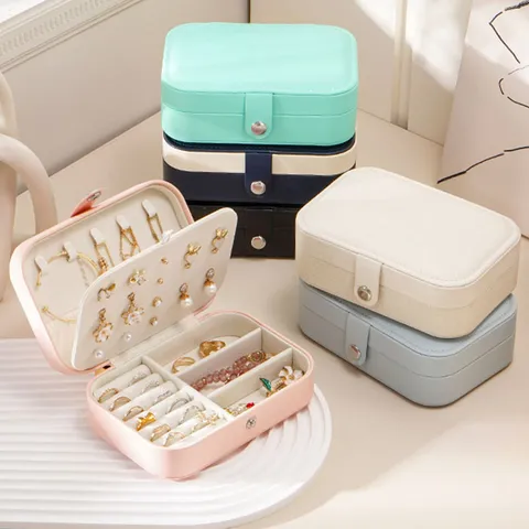 Portable PU Leather Jewelry Box For Women Travel Mini Jewelry Organizer Case For Rings Earrings Necklaces Storage Case Birthday Gift