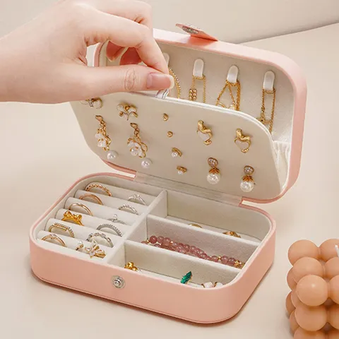 Portable PU Leather Jewelry Box For Women Travel Mini Jewelry Organizer Case For Rings Earrings Necklaces Storage Case Birthday Gift