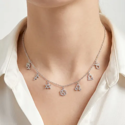 Collar con Colgante de Acero Inoxidable con Alfabeto y Números del Zodíaco para Mujer Joyería de Strass Personalizada Regalo