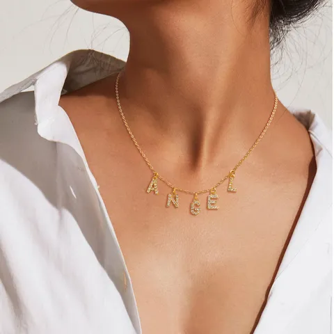 Collar con Colgante de Número Constelación Letra Nombre Personalizado de Acero Inoxidable Chapado en Oro Cadena de Eslabones Delicados Dije de Strass Collar de Bricolage Para Mujeres