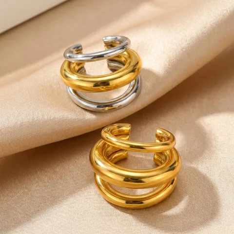 Minimalista in Acciaio Inossidabile a Tre Strati a Forma di C Clip per Osso dell'Orecchio per Donna Placcato Oro Argento Orecchini a Polsino Geometrici Senza Buco Gioielli