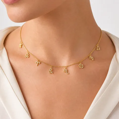 Collar con Colgante de Número Constelación Letra Nombre Personalizado de Acero Inoxidable Chapado en Oro Cadena de Eslabones Delicados Dije de Strass Collar de Bricolage Para Mujeres