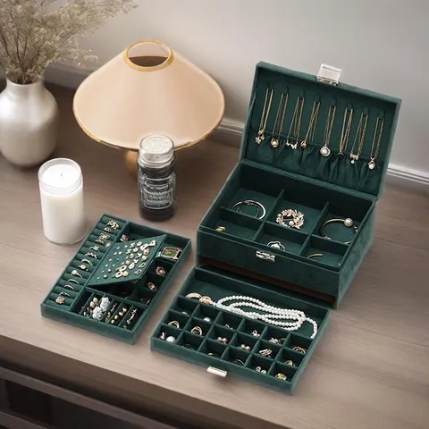 Large Flannel Jewelry Box Three Layer Drawer Organizer With Lock For Necklace Bracelet Earrings Ring Jewelry Storage Case