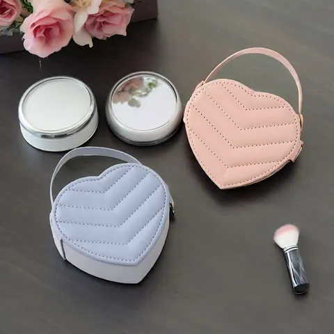 Heart-Shaped PU Leather Jewelry Box Portable Travel Jewelry Organizer With Mirror V-Stitch Quilted Pattern For Earring Ring Women Gift