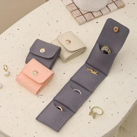 Portable Microfiber Leather Mini Jewelry Bag Divided Travel Storage Pouch For Earrings Rings Jewelry Organizer Case With Metal Snap