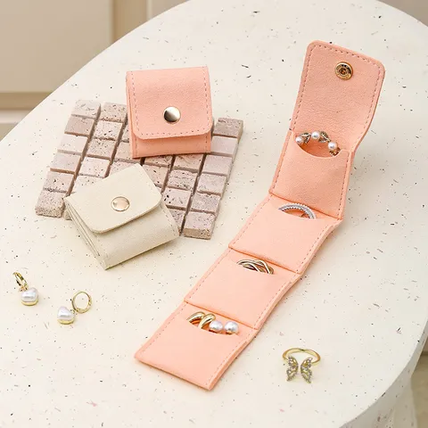 Portable Microfiber Jewelry Bag Travel Ring Pouch Necklace Earring Bracelet Storage Bag Soft Velvet Organizer With Snap Button