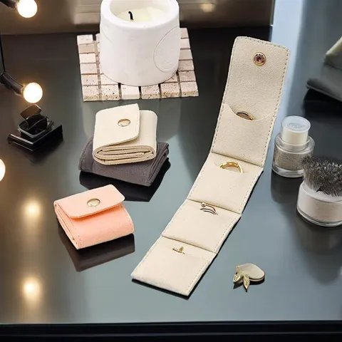 Mini Portable Microfiber Jewelry Organizer Bag Folding Ring Earrings Storage Pouch With Snap Button For Travel Women Jewelry Case