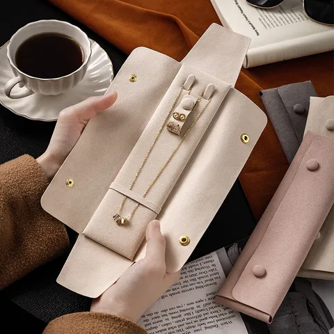 Microfiber Portable Jewelry Storage Pouch Travel Jewelry Bag For Necklace Earring Ring Small Jewelry Organizer With Snap Button