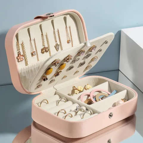 Portable PU Leather Jewelry Box Double Layer Jewelry Organizer Case For Earring Necklace Ring Travel Storage Box