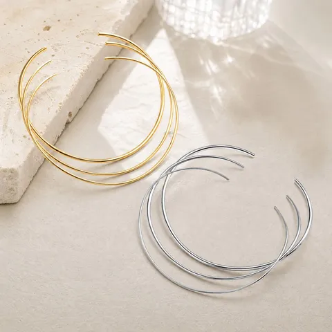 Minimalist Stainless Steel Neck Ring Choker Necklace 18K Gold Plated High Polished Geometric Collar For Women