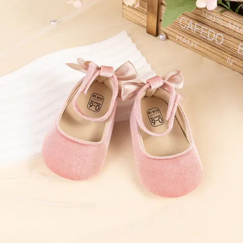 Infant Baby Velvet Princess Shoes Bowknot Soft Sole First Walkers Non-Slip Toddler Shoes For Party Wedding Spring Shoes