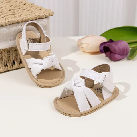 Infant Baby Girls Sandals Bow Soft Sole First Walkers Toddler Summer Shoes Non-Slip PU Leather Bowknot Velcro Crib Shoes