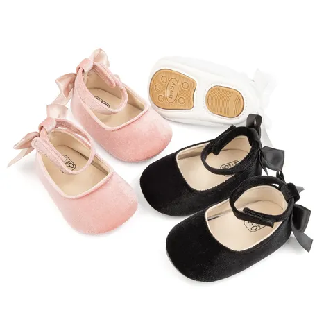 Infant Baby Velvet Princess Shoes Bowknot Soft Sole First Walkers Non-Slip Toddler Shoes For Party Wedding Spring Shoes