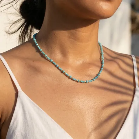 Bohemian Urlaub Edelstahl Blau Seed Bead Halskette Für Damen Galvanisierte Geometrische Choker Kette Strand Urlaub Schmuck