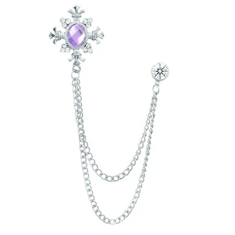 Broche de Costume pour Homme en Alliage Strass Cristal Épinglette de Revers Chaîne en Métal Vintage Broches de Col Bijoux de Mode Cadeau