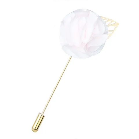 Fabric Rose Flower Brooch Pin Alloy Long Needle Suit Lapel Pin Elegant Wedding Party Jewelry Accessories For Women Men