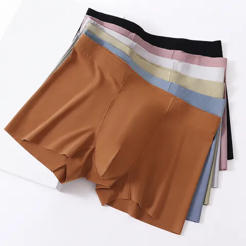 Boxer Senza Cuciture in Seta Ghiacciata da Uomo Morbido Traspirante Antibatterico Tinta Unita Vita Media Boxer Intimo