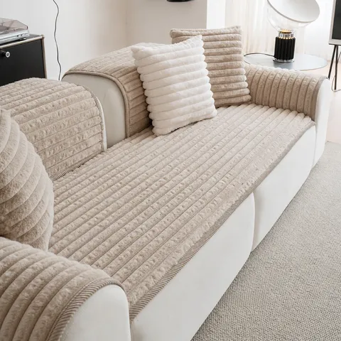 Χειμερινό Ζεστό Κάλυμμα Μαξιλαριού Καναπέ από Συνθετική Γούνα Κουνελιού Παχύ Ριγέ Βελούδινο Κάλυμμα Μοντέρνα Μινιμαλιστική Διακόσμηση Σπιτιού