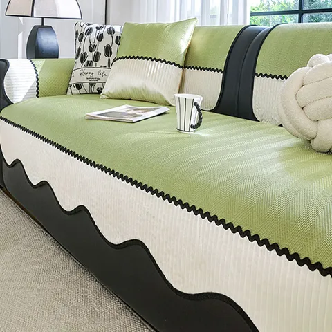 Summer Ice Silk Sofa Cushion Non Slip Cooling Mat Scalloped Edge Sofa Cover Protector for Living Room Home Decor